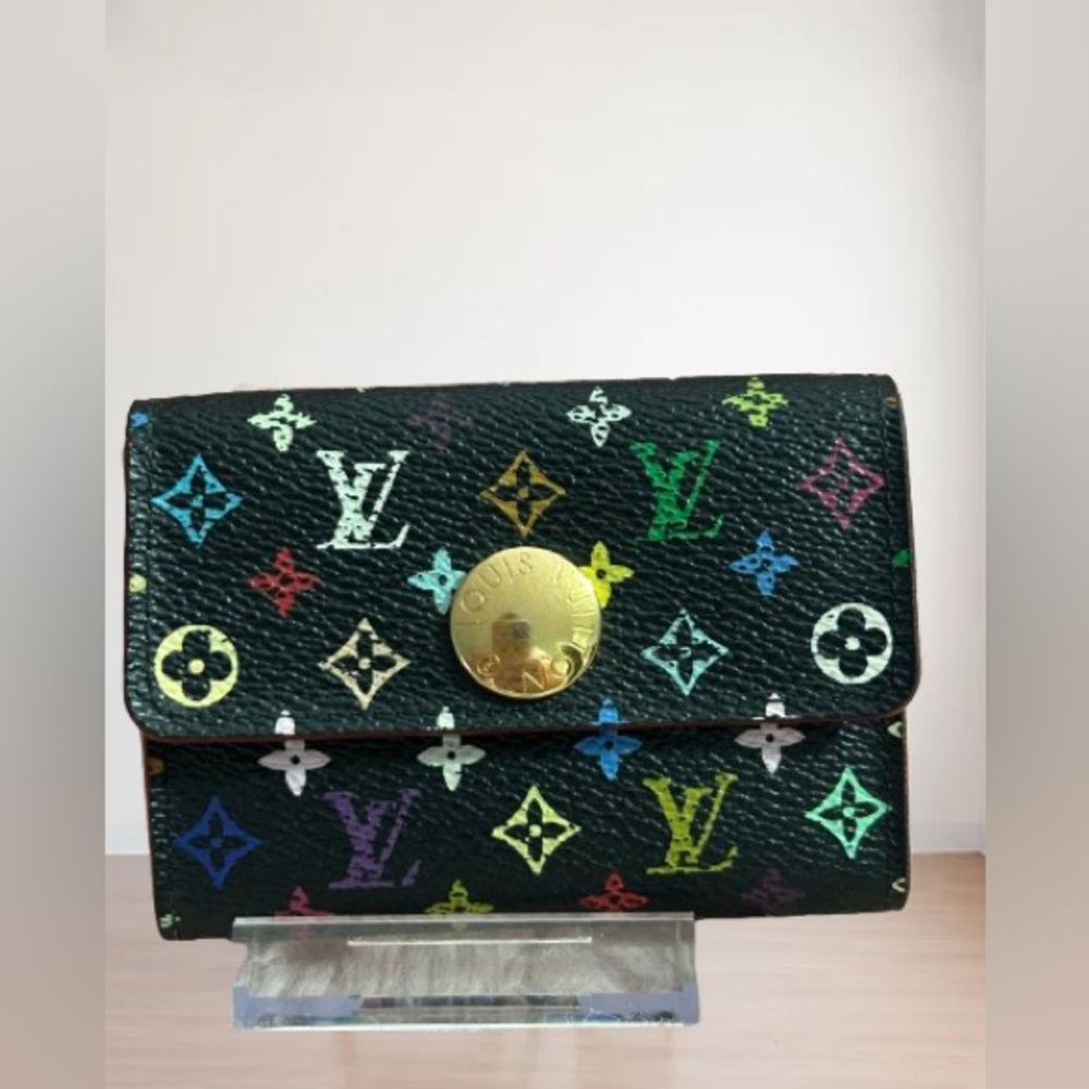 Louis Vuitton Black Multicolor Monogram Small Wallet Authentic